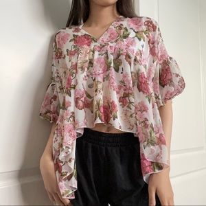 NWOT Shear Floral Blouse